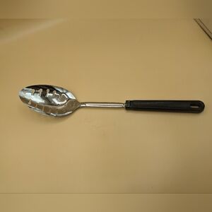 Vintage Ekco Slotted Serving Spoon 12.25"  Black Handle Hang Keyhole Slotted USA